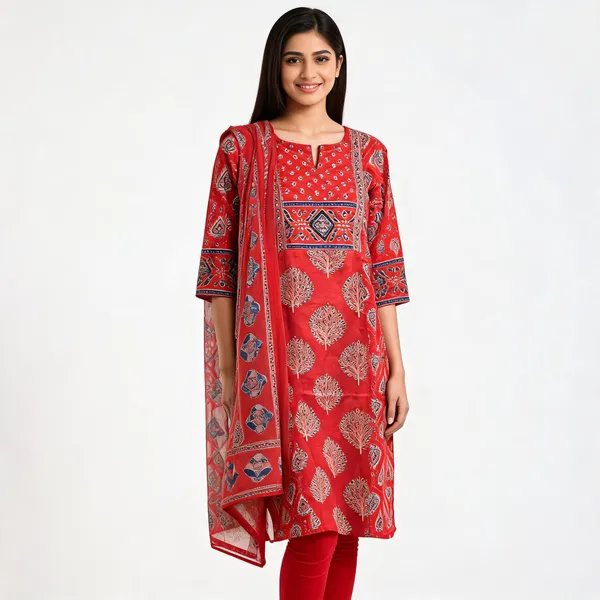 Red_Printed_Straight_Kurta_Set_For_Women