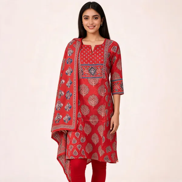 Red_Printed_Straight_Kurta_Set_For_Women