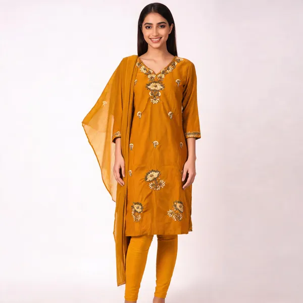 Mustard_Embroidered_Straight_Kurta_Set_For_Women