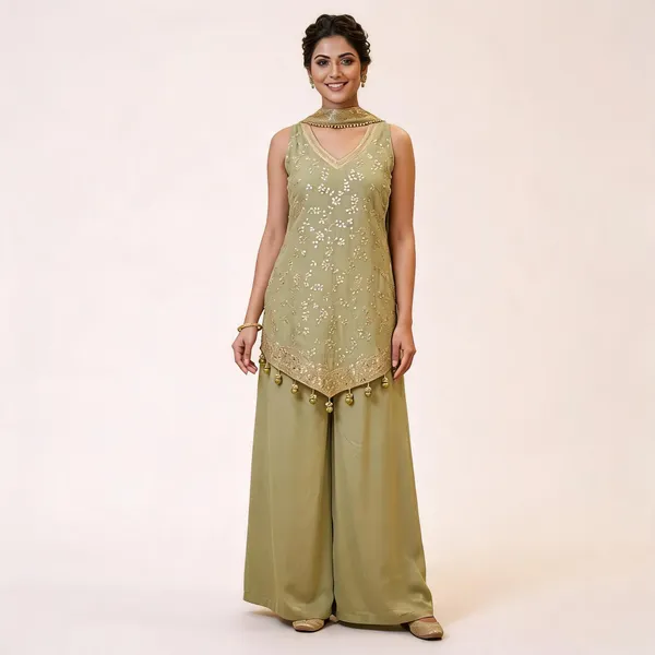 Olive_Embellished_Sleeveless_Kurta_Palazzo_Set_For_Women