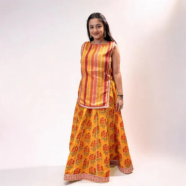 Orange_Printed_Sleeveless_Kurta_Palazzo_Set_For_Women