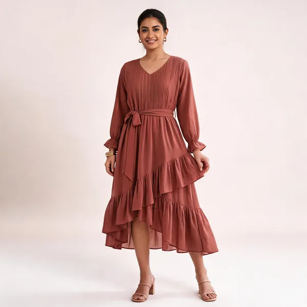 Rose_Brown_Pleated_Tiered_Midi_Dress_For_Women