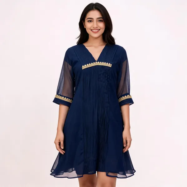 Navy_Pleated_Flared_Dress_For_Women