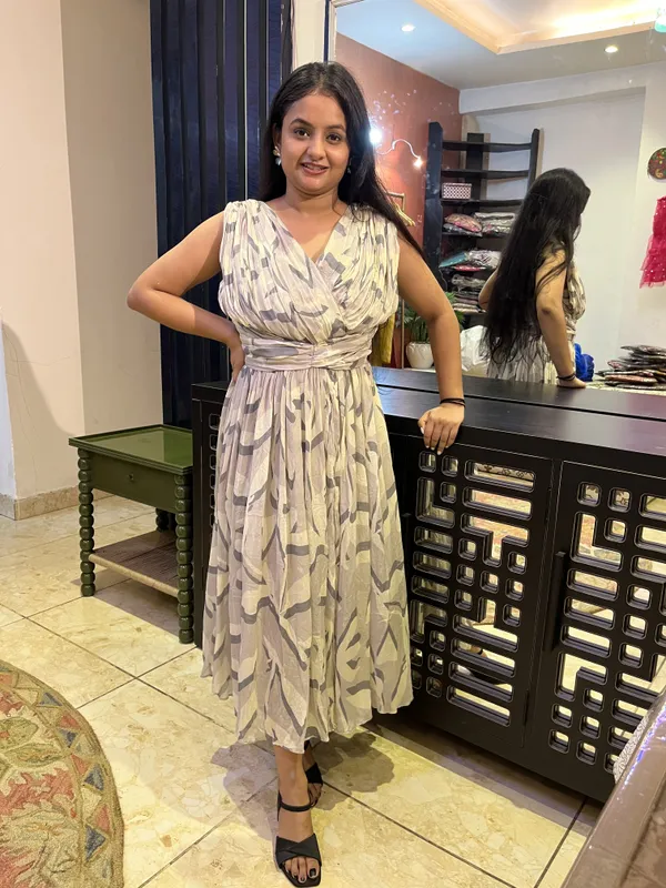 Beige_Printed_Draped_Midi_Dress_For_Women