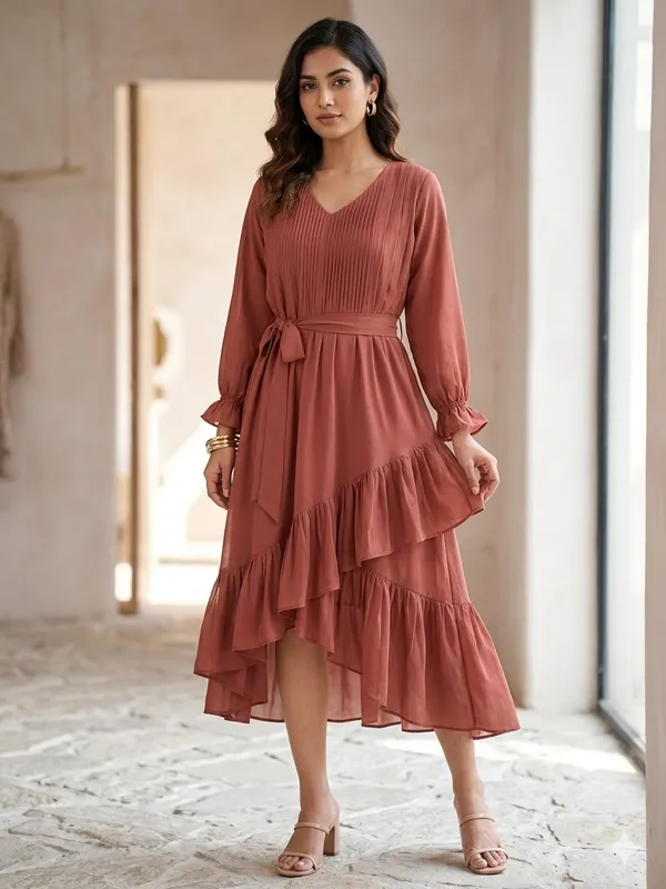 Rose_Brown_Pleated_Tiered_Midi_Dress_For_Women