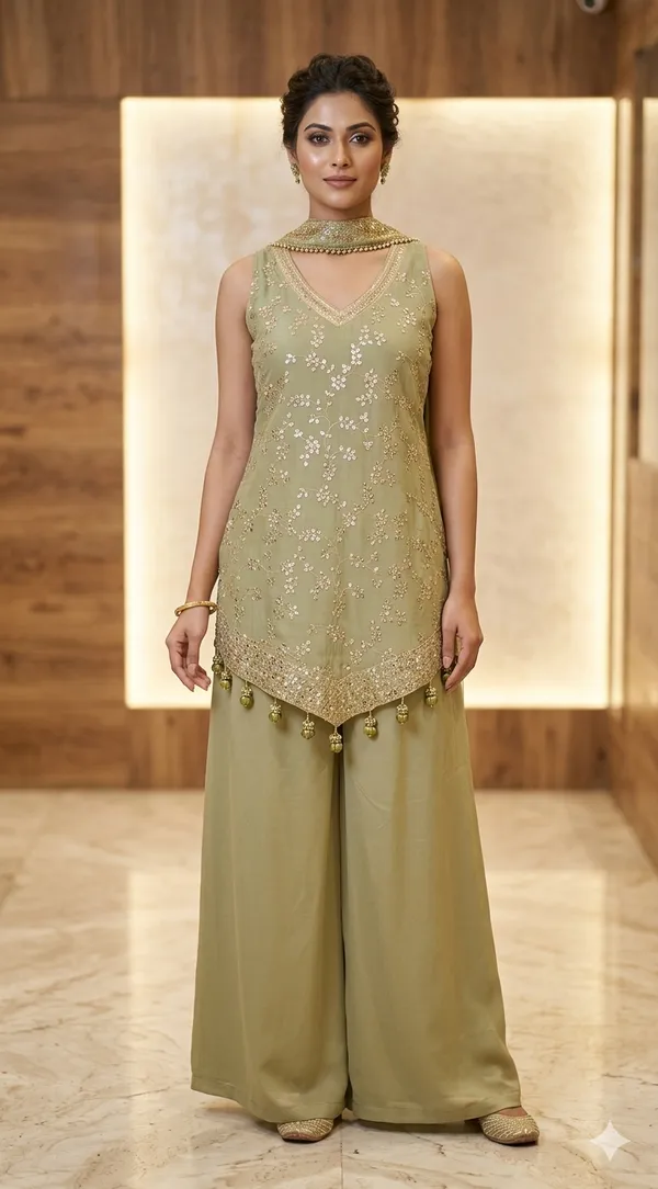 Olive_Embellished_Sleeveless_Kurta_Palazzo_Set_For_Women