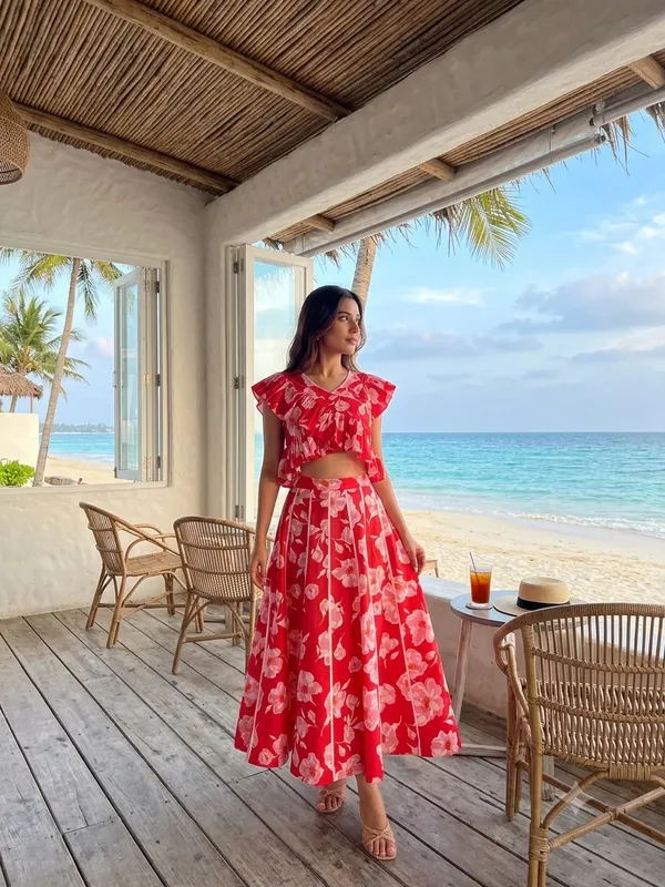 Red_Floral_Print_Crop_Top_And_Skirt_Set_For_Women