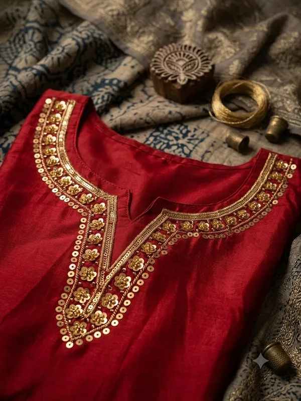 Red_Embroidered_Straight_Fit_Suit_Set_For_Women