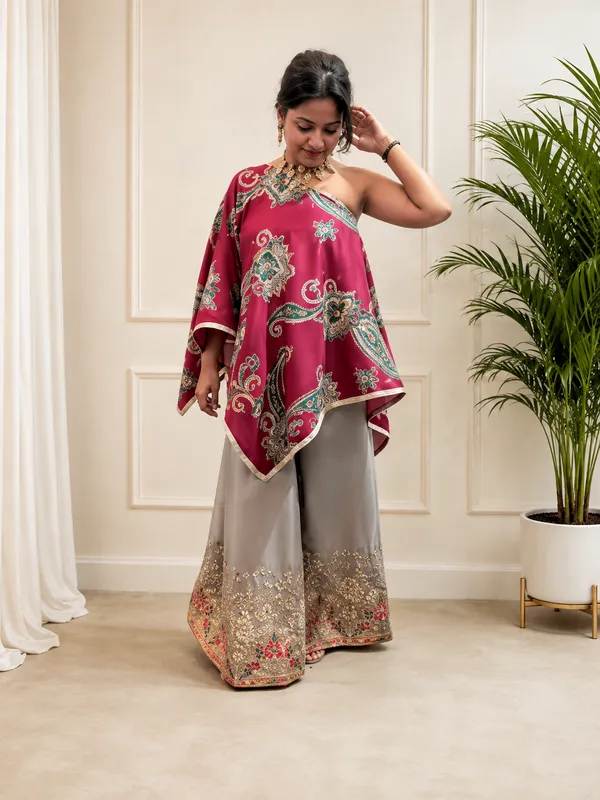 Magenta_Printed_One_Shoulder_Palazzo_Set_For_Women