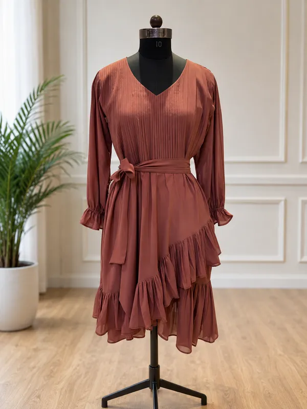 Rose_Brown_Pleated_Tiered_Midi_Dress_For_Women