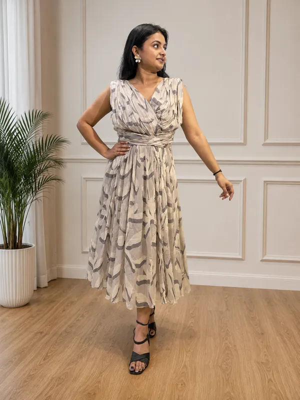 Beige_Printed_Draped_Midi_Dress_For_Women