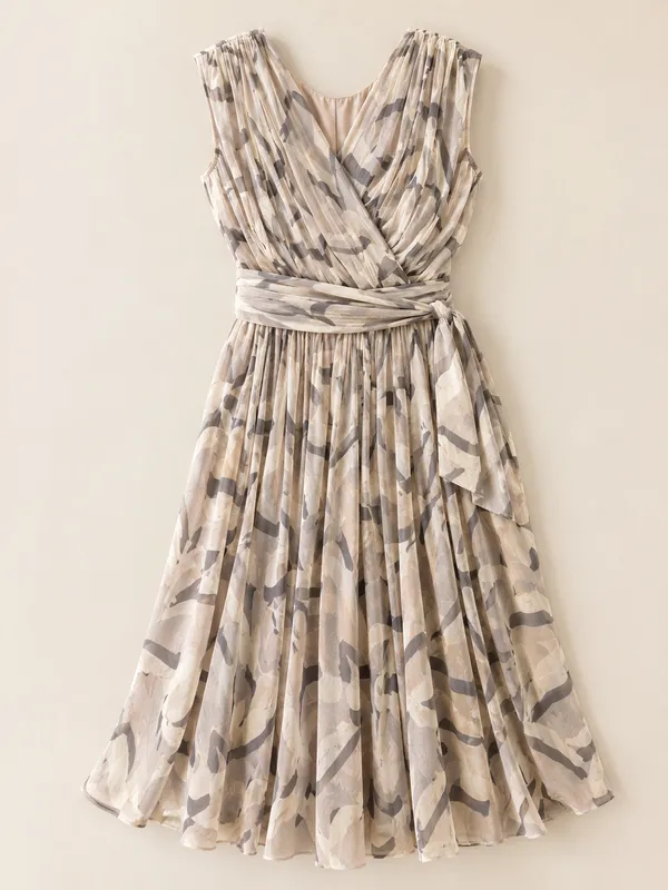 Beige_Printed_Draped_Midi_Dress_For_Women