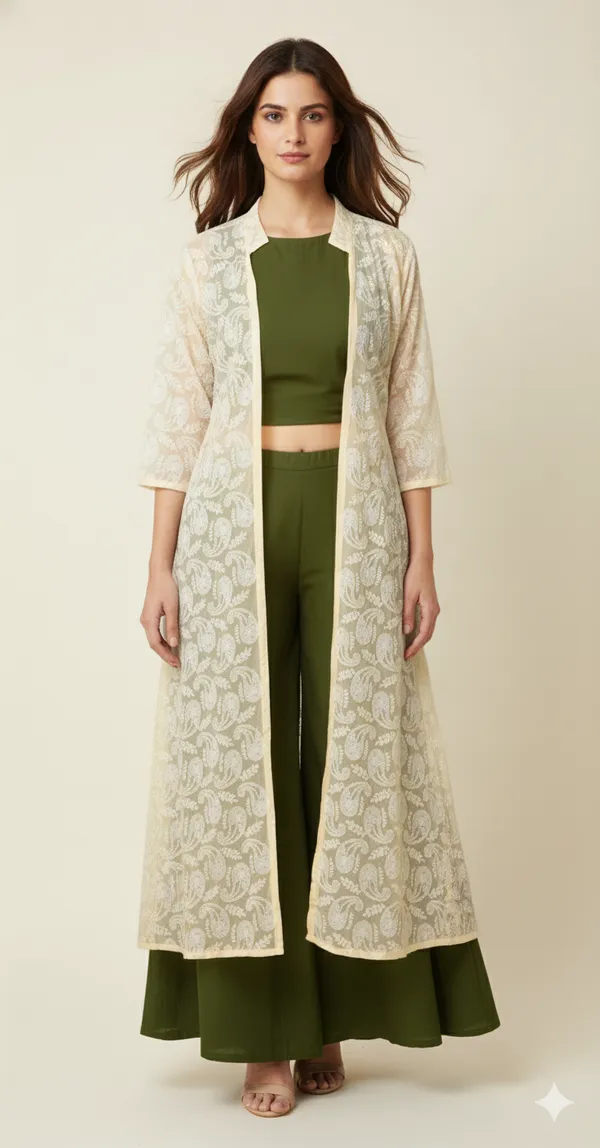 Olive_Grace_Crop_Top_Palazzo_Set_With_Chikankari_Cotton_Jacket