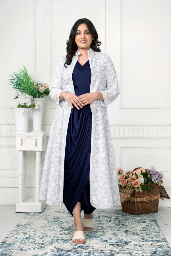 Navy_Blue_Draped_Dress_With_Chickenkari_Jacket