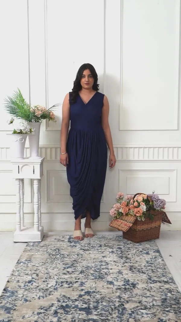 Navy_Blue_Draped_Dress_With_Chickenkari_Jacket