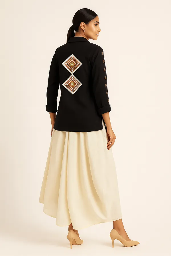 Ivory_Linen_Cowl_Skirt_With_Rayon_Shirt