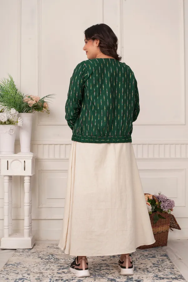 Green_Ikat_Bomber_Jacket_With_Khadi_Inner