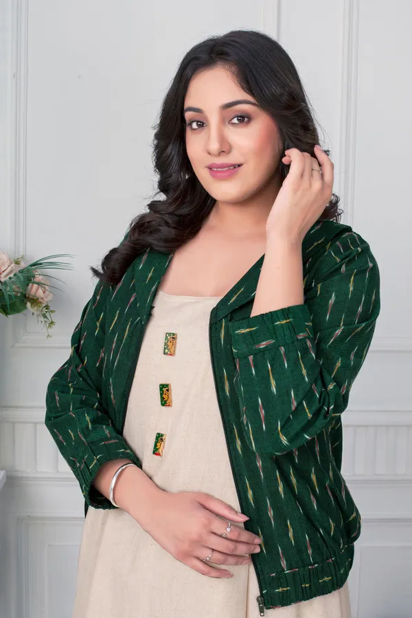 Green_Ikat_Bomber_Jacket_With_Khadi_Inner