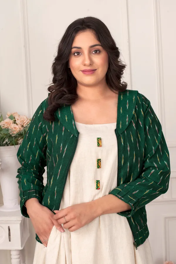 Green_Ikat_Bomber_Jacket_With_Khadi_Inner