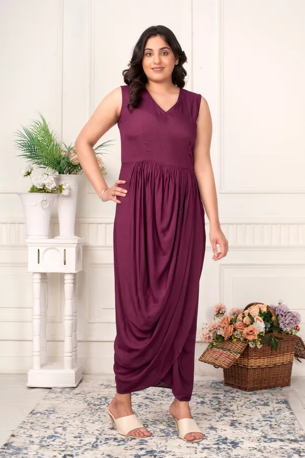 Wine_Elegance_Cowl_Dress_With_Blush_Chikankari_Jacket