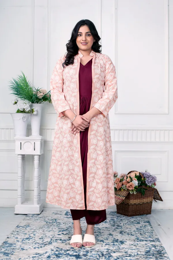 Wine_Elegance_Cowl_Dress_With_Blush_Chikankari_Jacket