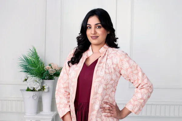 Wine_Elegance_Cowl_Dress_With_Blush_Chikankari_Jacket