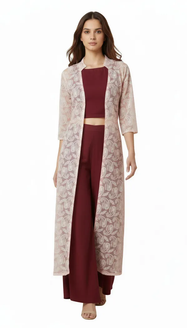 Wine_Crop_Top_And_Pallazo_With_Pink_Chickenkari_Jacket