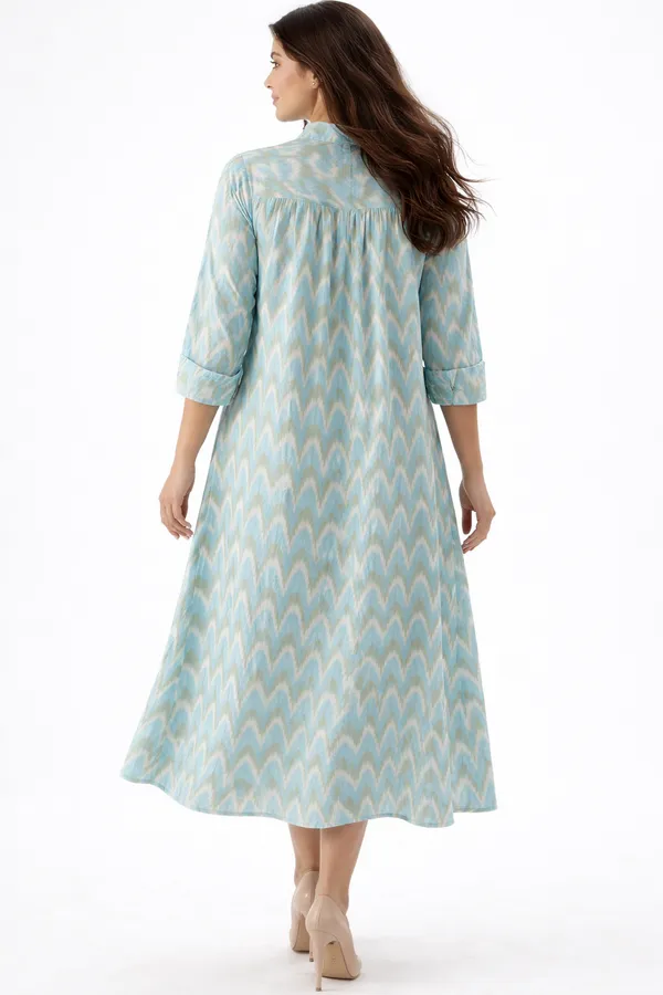 Aqua_Blue_Ikat_Handloom_Gathered_Shirt_Dress