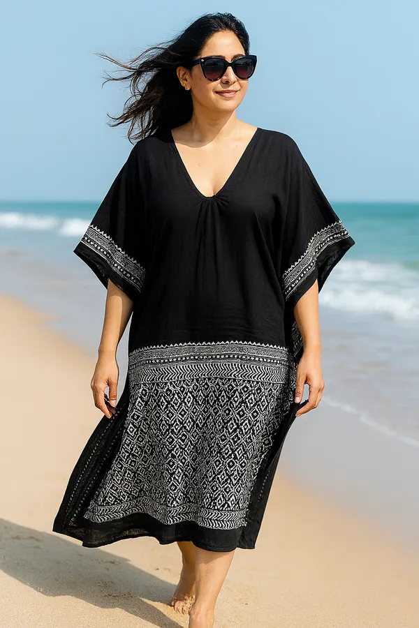 Handblocked_Black_Kaftan_Dress