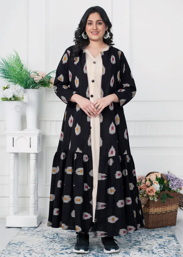 Ikat_Elegance_Black_Long_Jacket_Dress