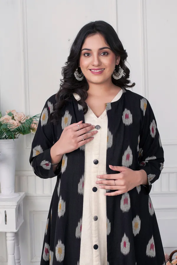 Ikat_Elegance_Black_Long_Jacket_Dress