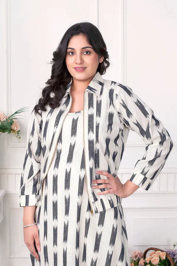 Versatile_Ikat_Handloom_Zipper_Jacket_Dress_Set