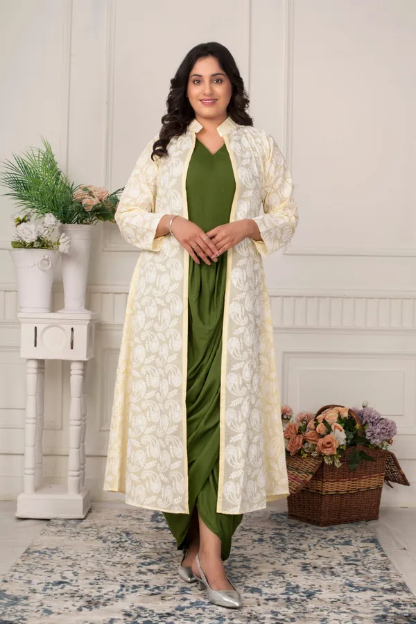 Olive_Grace_Draped_Dress_With_Chickenkari_Jacket