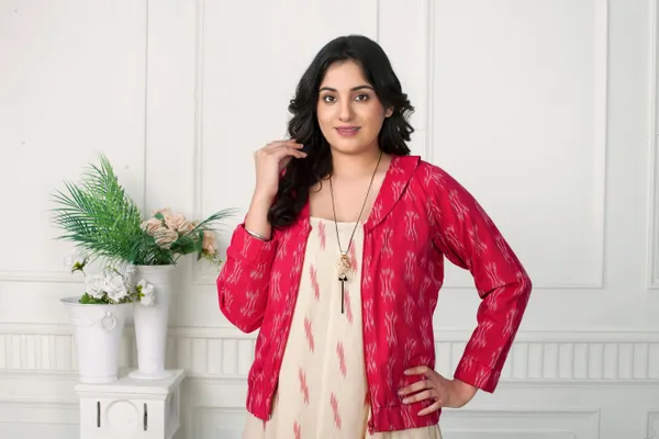 Blush_Ikat_Jacket_With_Loose_Dress