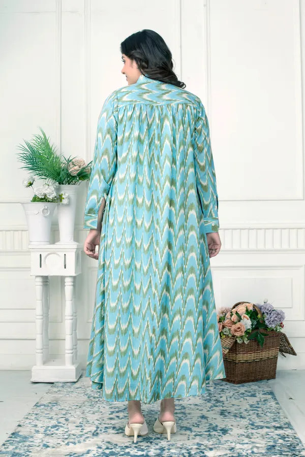 Aqua_Blue_Ikat_Handloom_Jacket_Dress