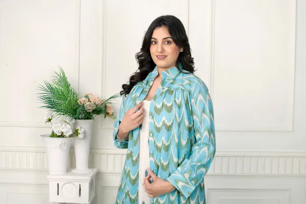 Aqua_Blue_Ikat_Handloom_Jacket_Dress