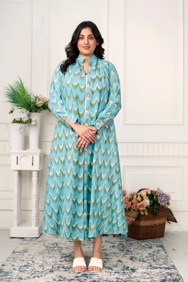 Aqua_Blue_Ikat_Handloom_Jacket_Dress