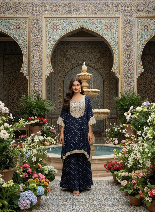 Midnight_Noor_Kaftan_Kurta_Set_With_Flared_Skirt_Palazzo