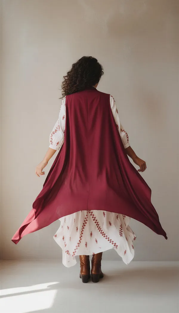 Ivory_Embroidered_Asymmetric_Dress_With_Maroon_Jacket