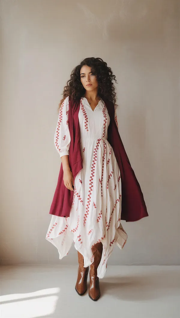 Ivory_Embroidered_Asymmetric_Dress_With_Maroon_Jacket