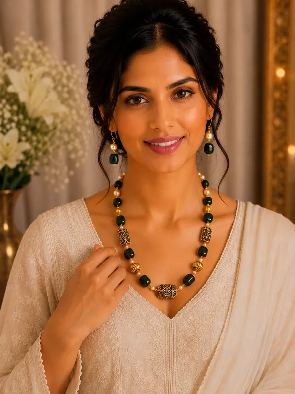 Green_White_Quartz_Pearl_Brass_Necklace_For_Women