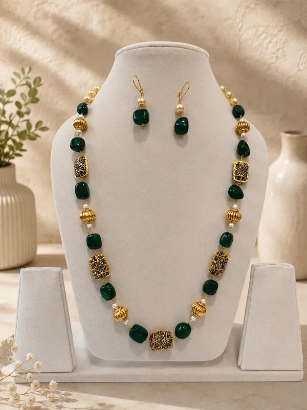 Green_White_Quartz_Pearl_Brass_Necklace_For_Women