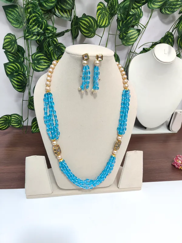 Gold_And_White_Hydro_Quartz_Pearl_Zirconia_Beaded_Necklace_For_Women