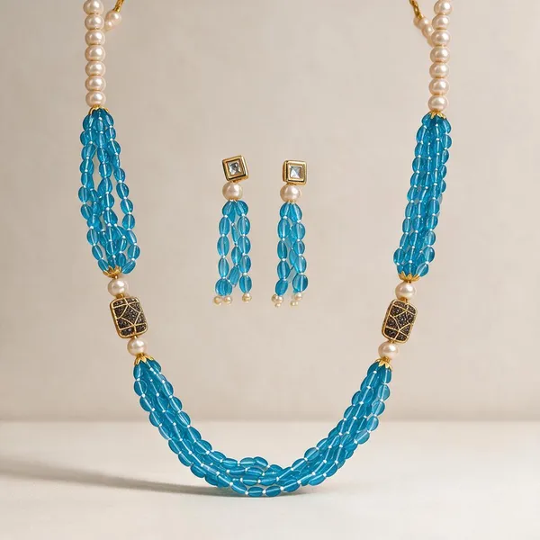 Gold_And_White_Hydro_Quartz_Pearl_Zirconia_Beaded_Necklace_For_Women