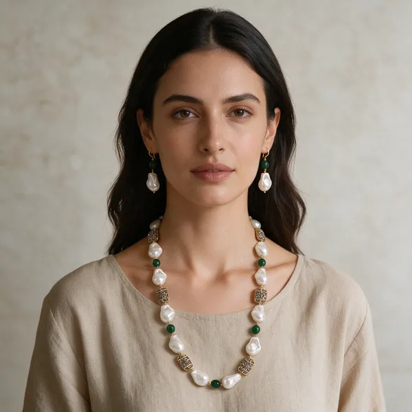 Gold_And_White_Natural_Quartz_Mother_Of_Pearl_Brass_Necklace_For_Women