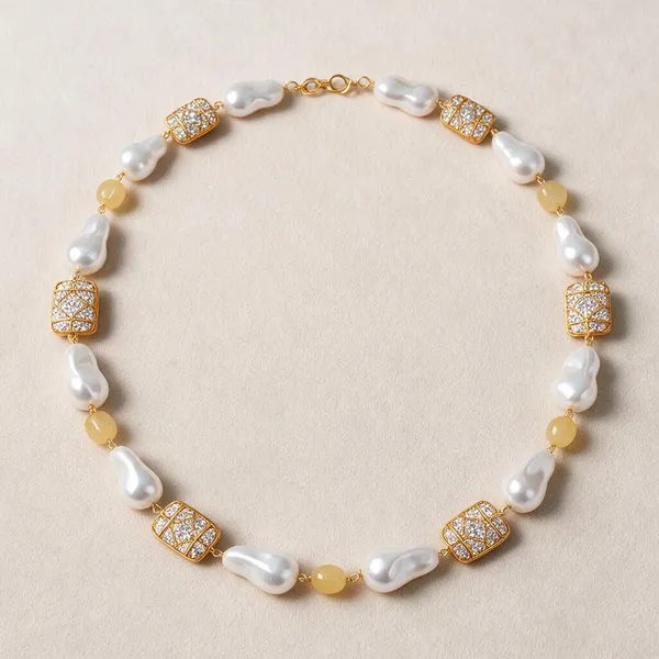 Gold_And_White_Natural_Quartz_Pearl_Brass_Beaded_Necklace_For_Women