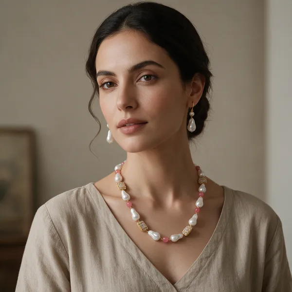 Gold_And_White_Natural_Quartz_Pearl_Brass_Necklace_For_Women
