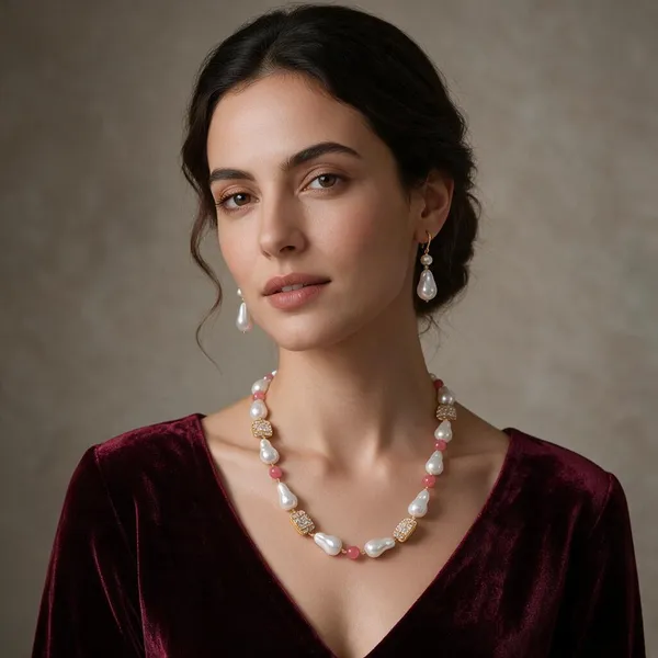 Gold_And_White_Natural_Quartz_Pearl_Brass_Necklace_For_Women