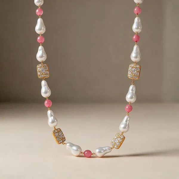 Gold_And_White_Natural_Quartz_Pearl_Brass_Necklace_For_Women