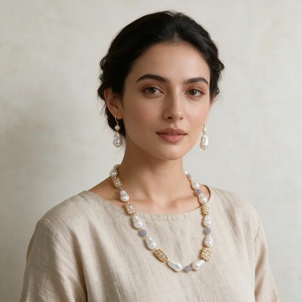 Gold_And_White_Natural_Quartz_Mother_Of_Pearl_Beaded_Necklace_For_Women